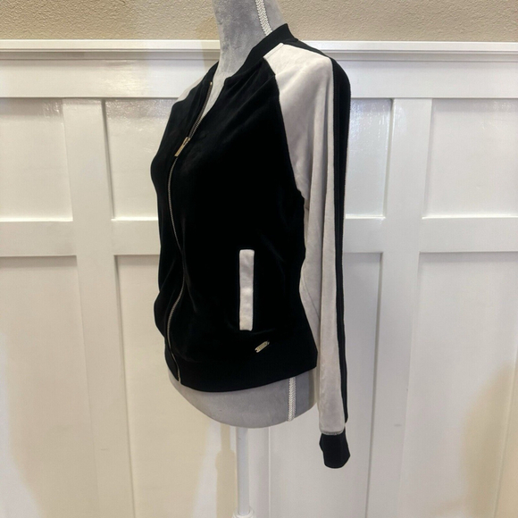 Calvin Klein Women Velour Track Jacket Y2K Style Black/white Size:XS - Picture 3 of 11